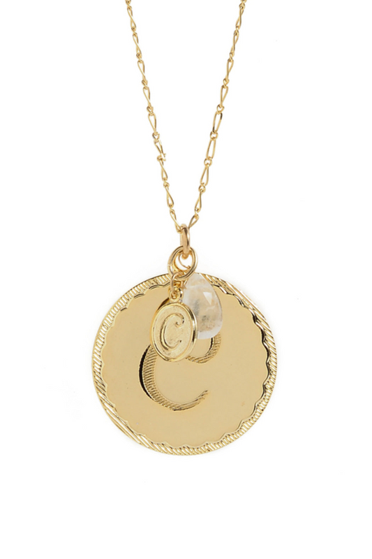 Initial Coin Tear Drop Necklace