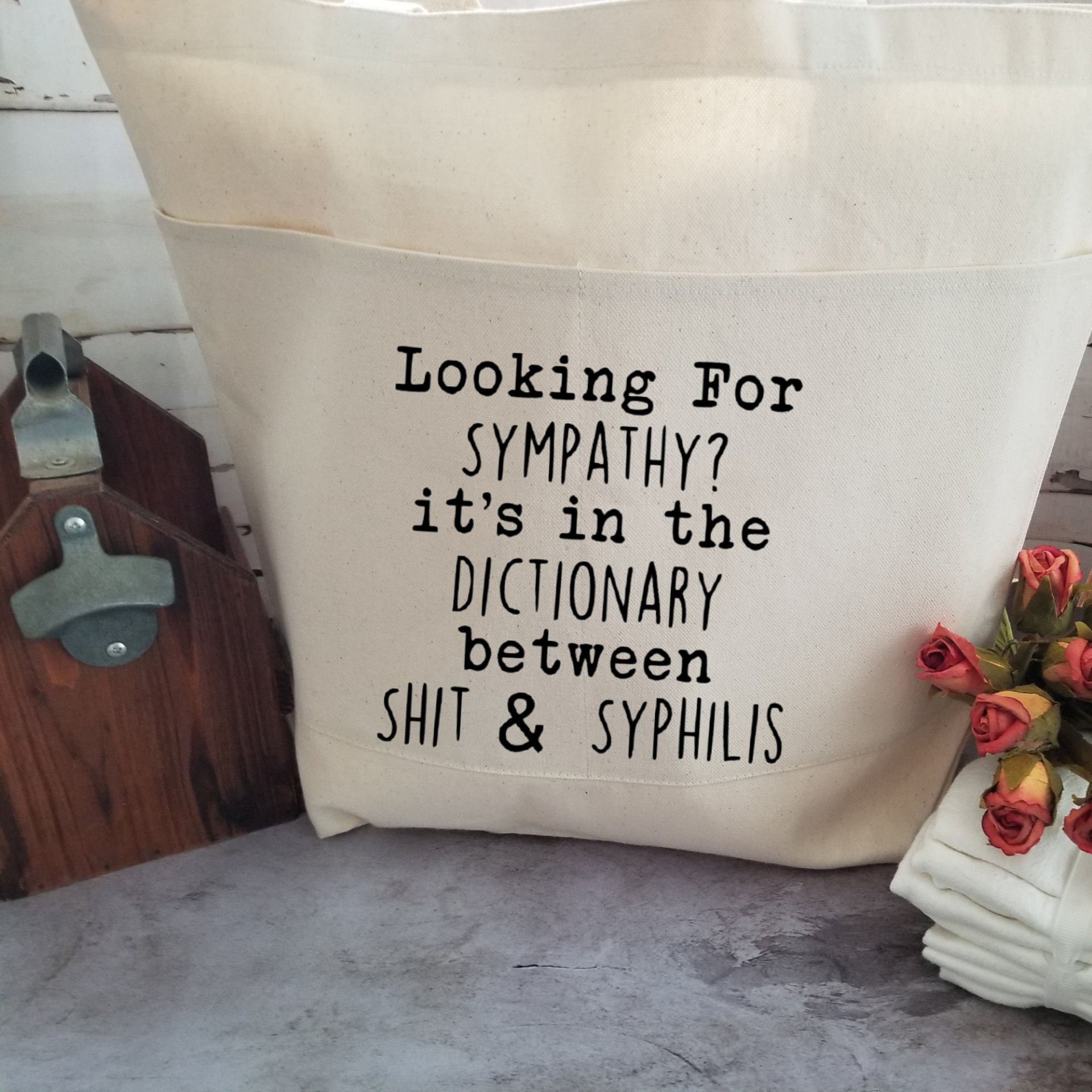 Funny Sarcastic Large Heavy Cotton Canvas Tote Bag with Pockets | Reusable Canvas Bag for Shopping, Beach or Overnight | Sarcasm Quote Bag