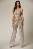 Emmly - A sequin top + pant set featuring striped gold